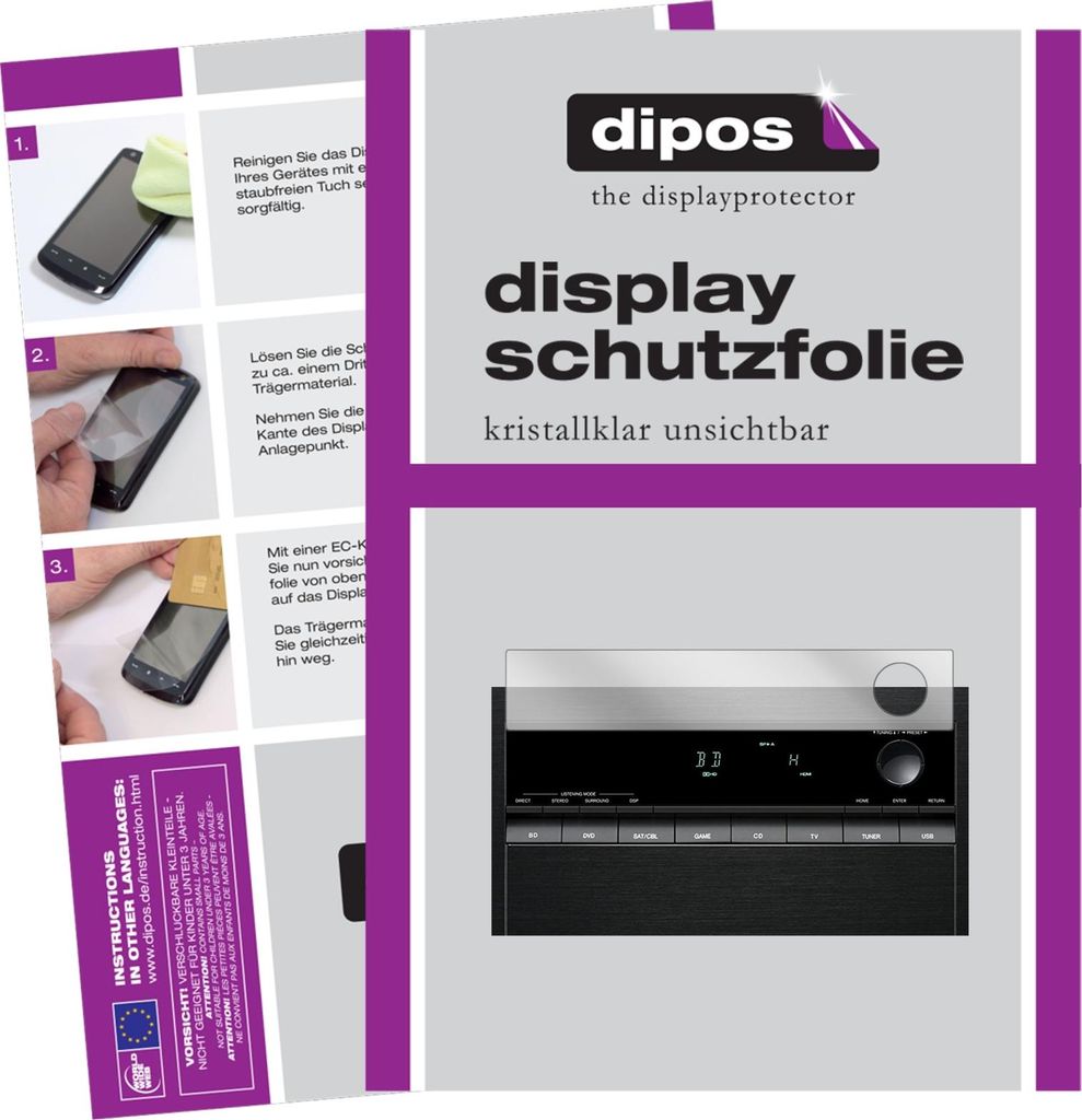 3x Schutzfolie für Onkyo TX-SR252 klar Displayschutzfolie Folie Display Schutz dipos