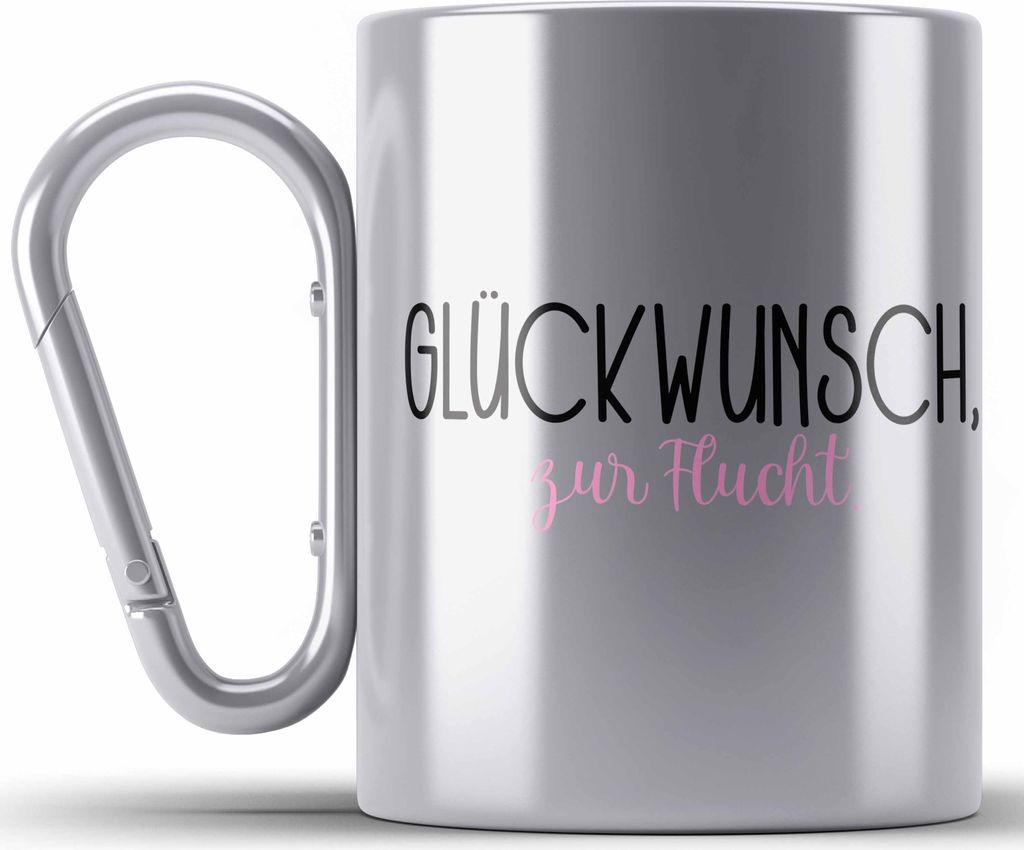 Trendation - Jobwechsel Edelstahl Tasse Karabiner Geschenk Kollegin Kollege Lustig Abschiedsgeschenk Sprüche - Glückwunsch Zur Flucht Abschied (S...