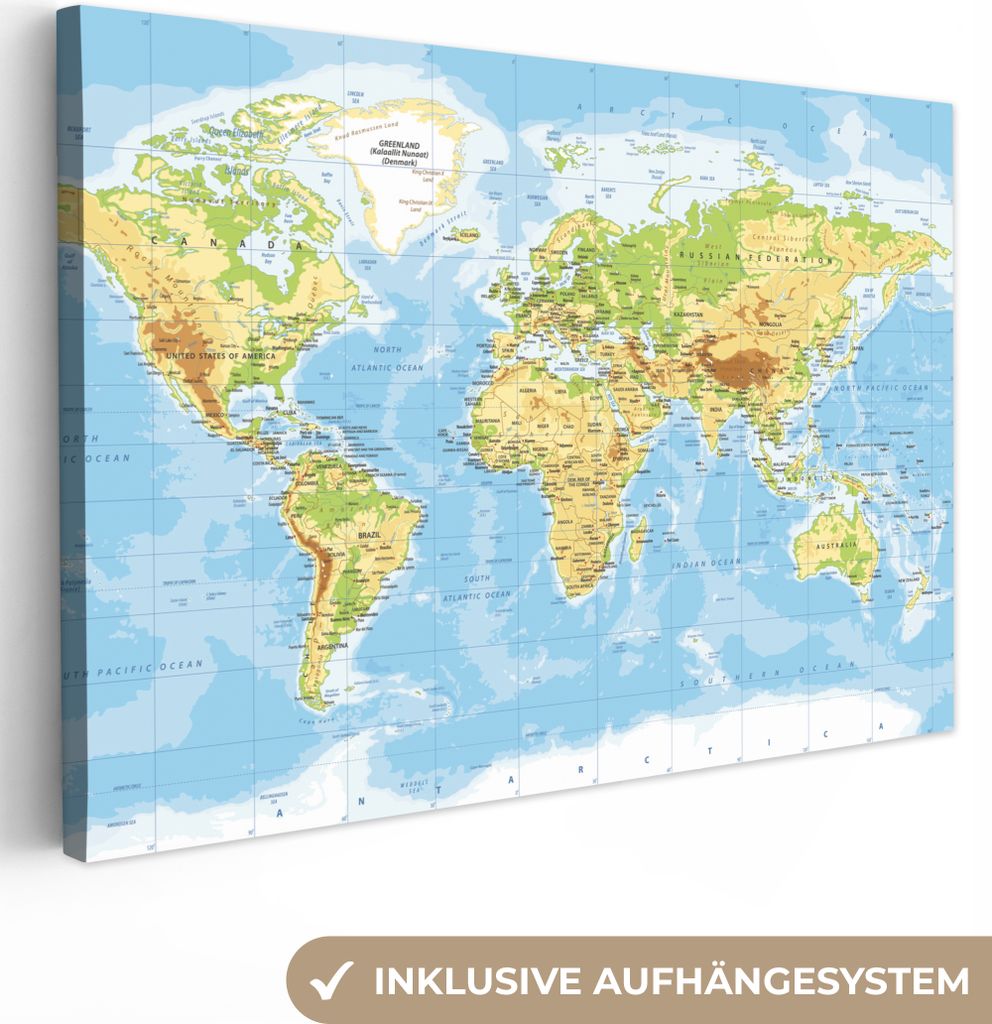 OneMillionCanvasses - Leinwandbilder - 150x100 cm, Weltkarte - Statistisch - Blau - Erde - Bildung, Wandbilder Kunstdruck Wanddekoration
