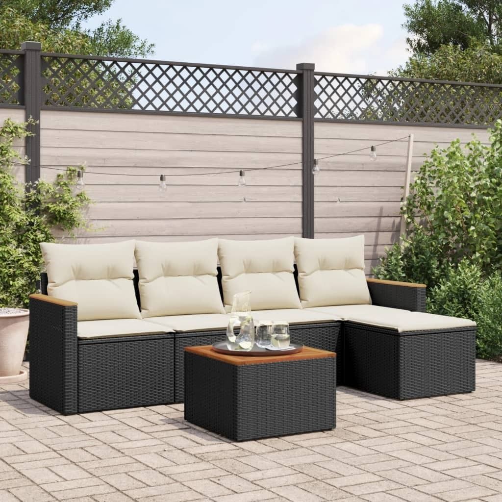 Maison Exclusive - 6-tlg. Garten-Sofagarnitur mit Kissen Schwarz Poly Rattan