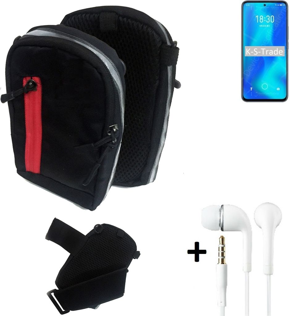 K-S-Trade Outdoor Gürteltasche Holster Umhängetasche + Kopfhörer kompatibel mit Meizu 18x schwarz Handy Tasche Case travelbag Schutzhülle