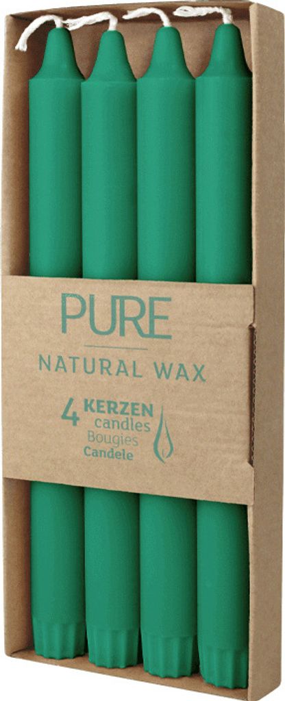 PURE Stabkerzen Smaragdgrün 4er Set Naturwachs 250/23mm, 4 Stück