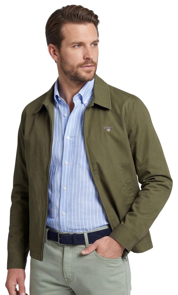 Gant Jacke Moosgrün Uni Baumwolle Reißverschluss