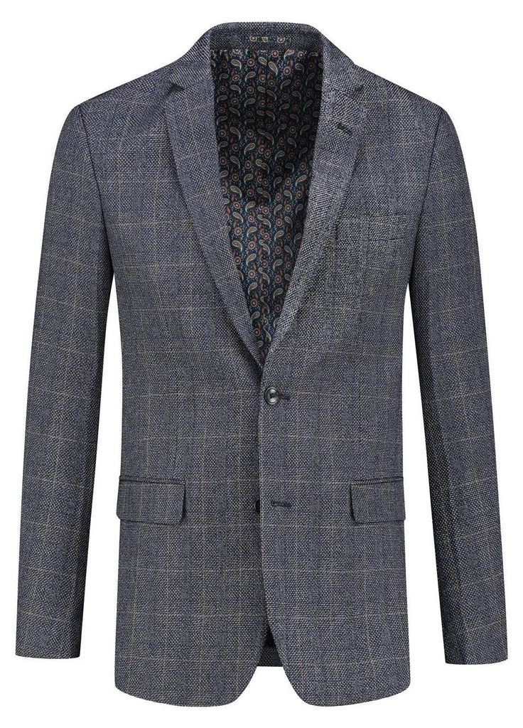 GENTS - Colbert im Tweed-Look mit blauem Karomuster - Viskose - Blauw - Größe 46/M