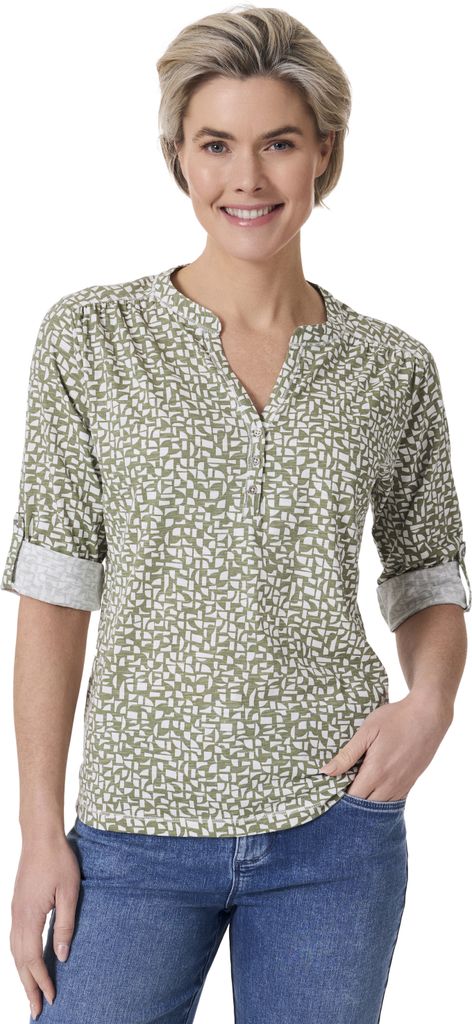 Stooker Women MARIE PRINT Damen Shirt 3/4-Arm Regular Fit 36/38 green mosaic aop