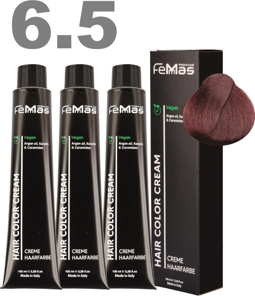 FemMas Haarfarbe mit Arganöl Dunkelblond Mahagoni 6.5 I 3 x100 ml