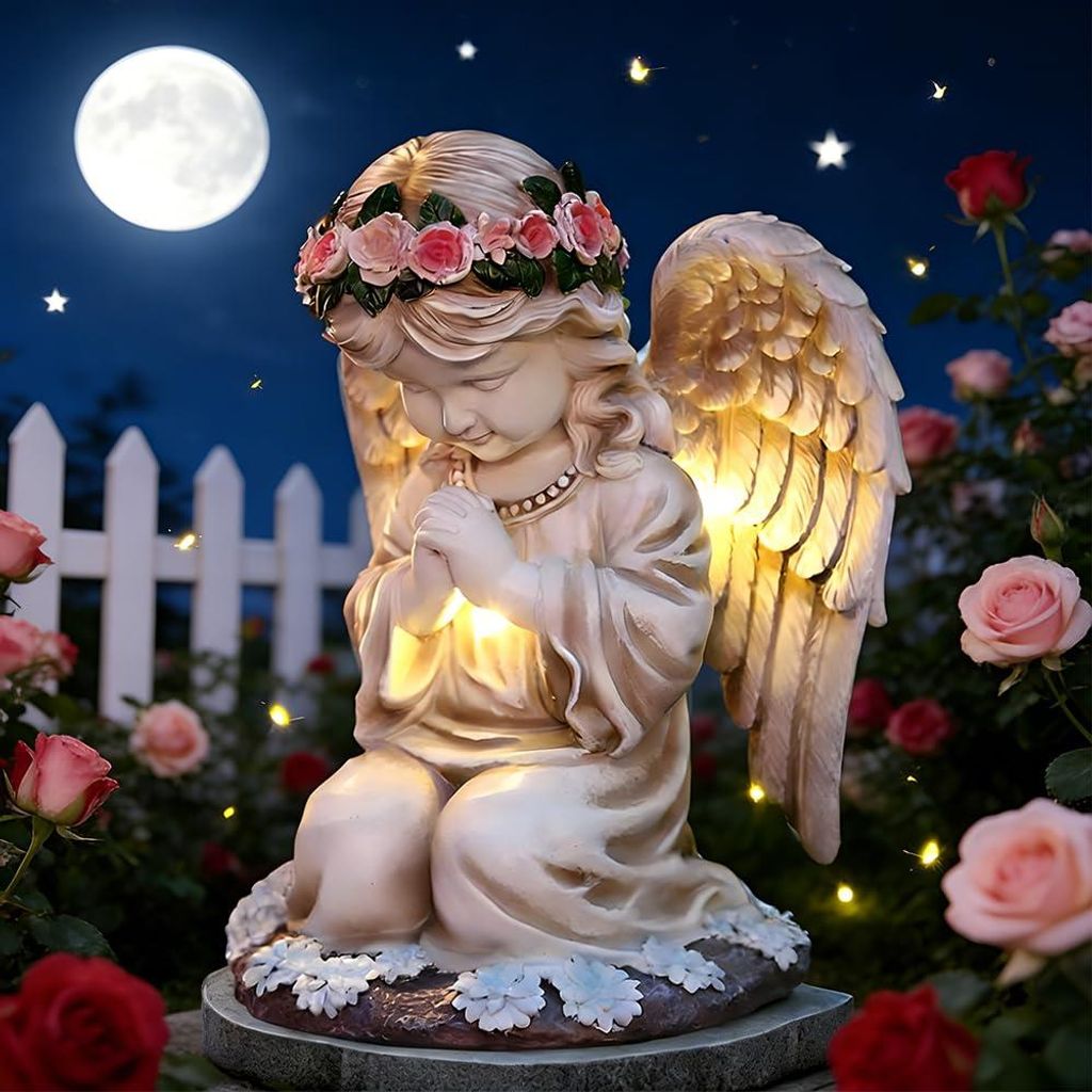 Engel für den Garten, 20,5 cm groß, solarbetriebene Engel, LED-Feenengel, wetterfeste Gartenfiguren, Gartenfiguren als Geschenk für den Garten, ...