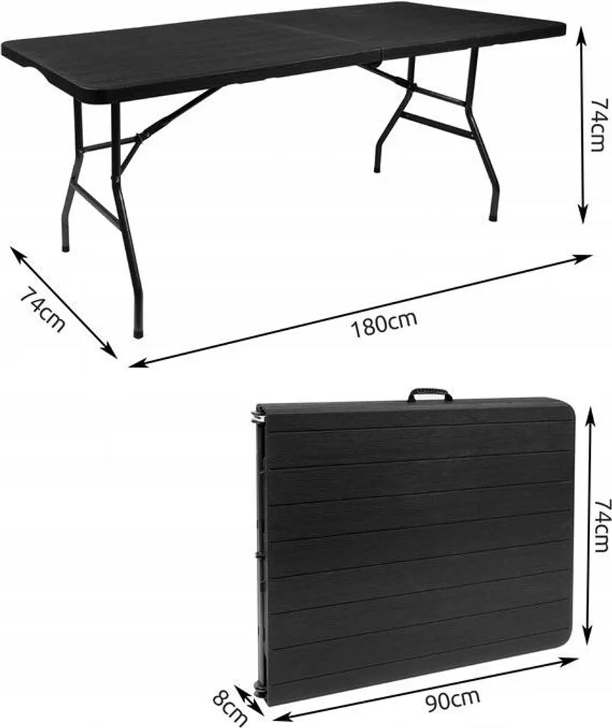 Table pliante gain de place 180 cm noire pour manque d'espace repas