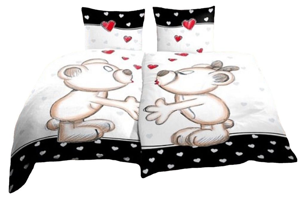 4 teilig Bettwäsche 135x200 cm Bärchen Herzen Liebe Partner Produktbild 