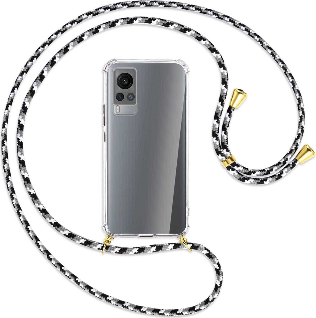 Handykette Backcover-Schutzhülle mit Band (Metall goldfarben) für vivo X60 - schwarz/grau/weiß