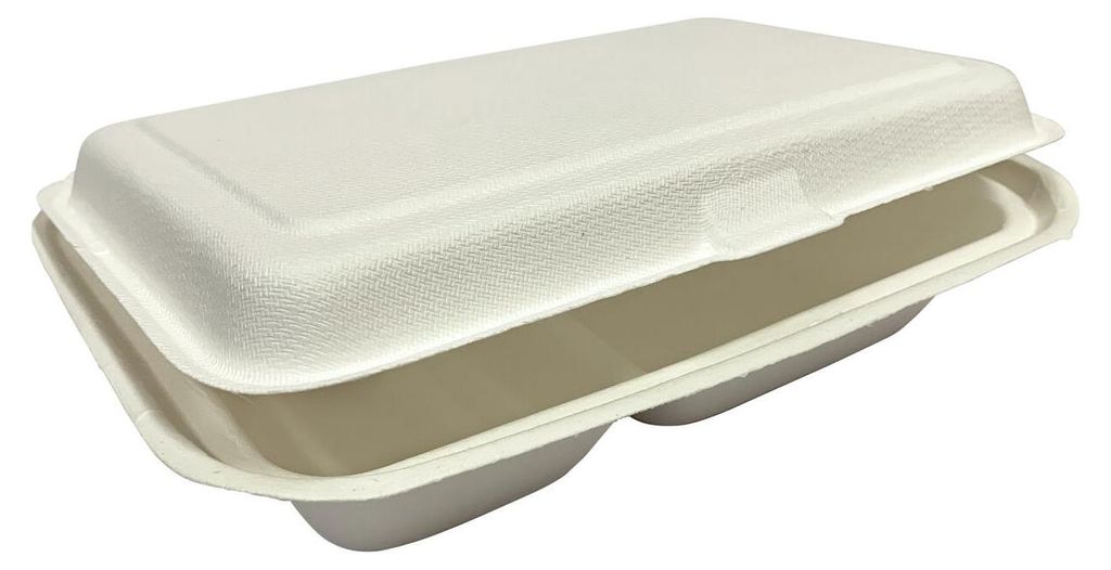 100x Menüboxen ToGo 251x162x63mm 2-teilig aus Zuckerrohr Produktbild 