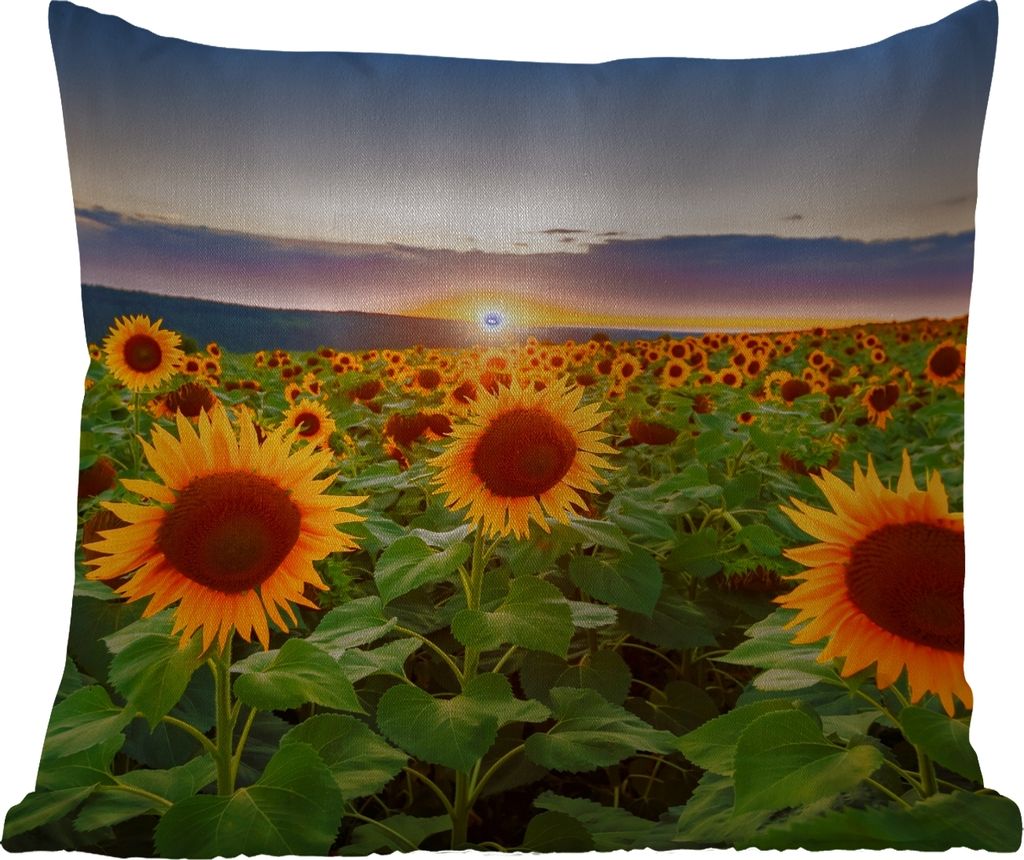 MuchoWow Outdoor Kissen - Blumen - Nacht - Sonnenuntergang - Sonnenblume - Horizont - 45x45 cm - Wetterfest - Lounge Kissen - Fotokissen - Dekora...