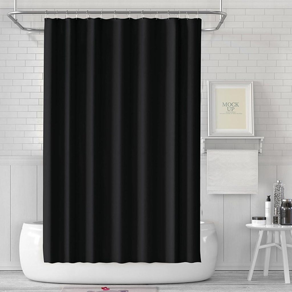 Duschvorhang 180 x 180 cm, schimmelresistent, wasserdicht und abwaschbar, aus PEVA, inklusive 12 Duschringen, schwarz