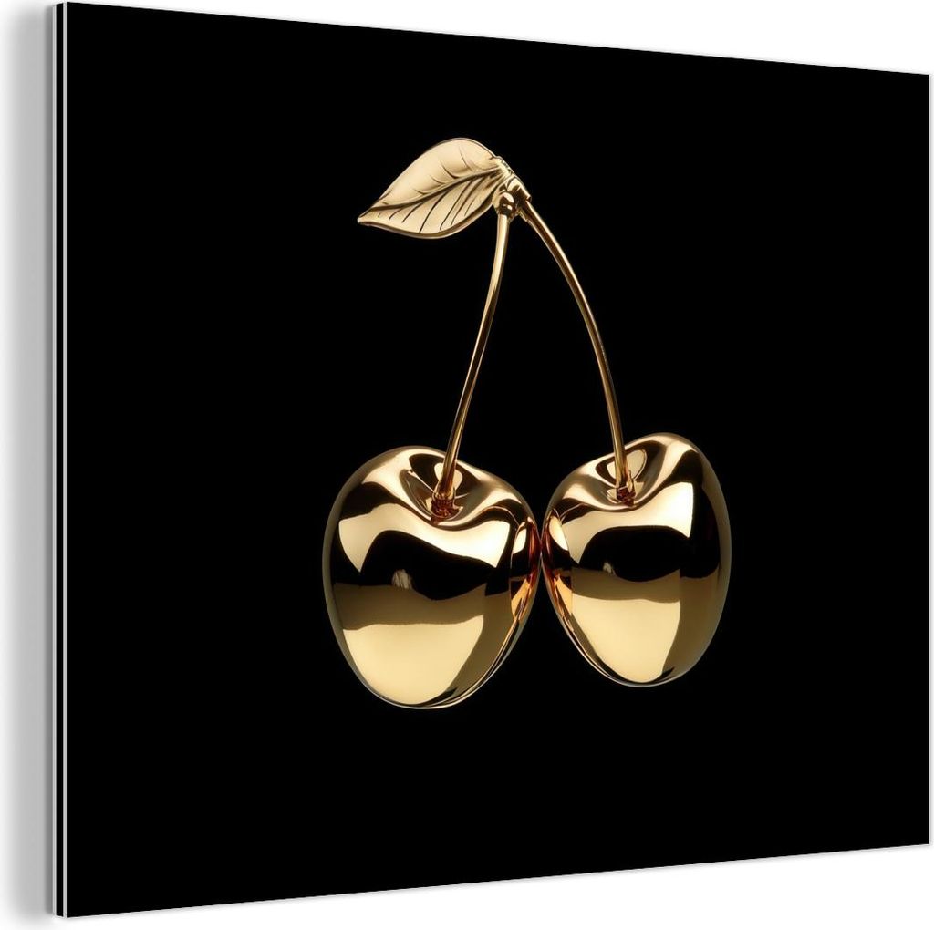 MuchoWow Wanddekoration Metall Metallbild Wandkunst 40x30 cm Kirsche - Schwarz - Gold - Chrom MuchoWow Aluminium Gemälde - Dekoration Wohnzimmer