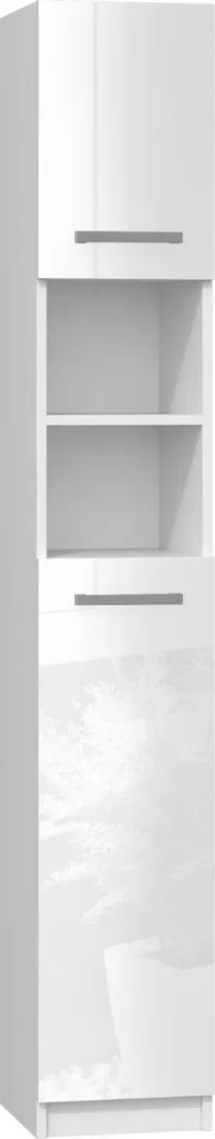 Meuble Colonne de Salle de Bain Blanc Brillant avec Portes et Niches