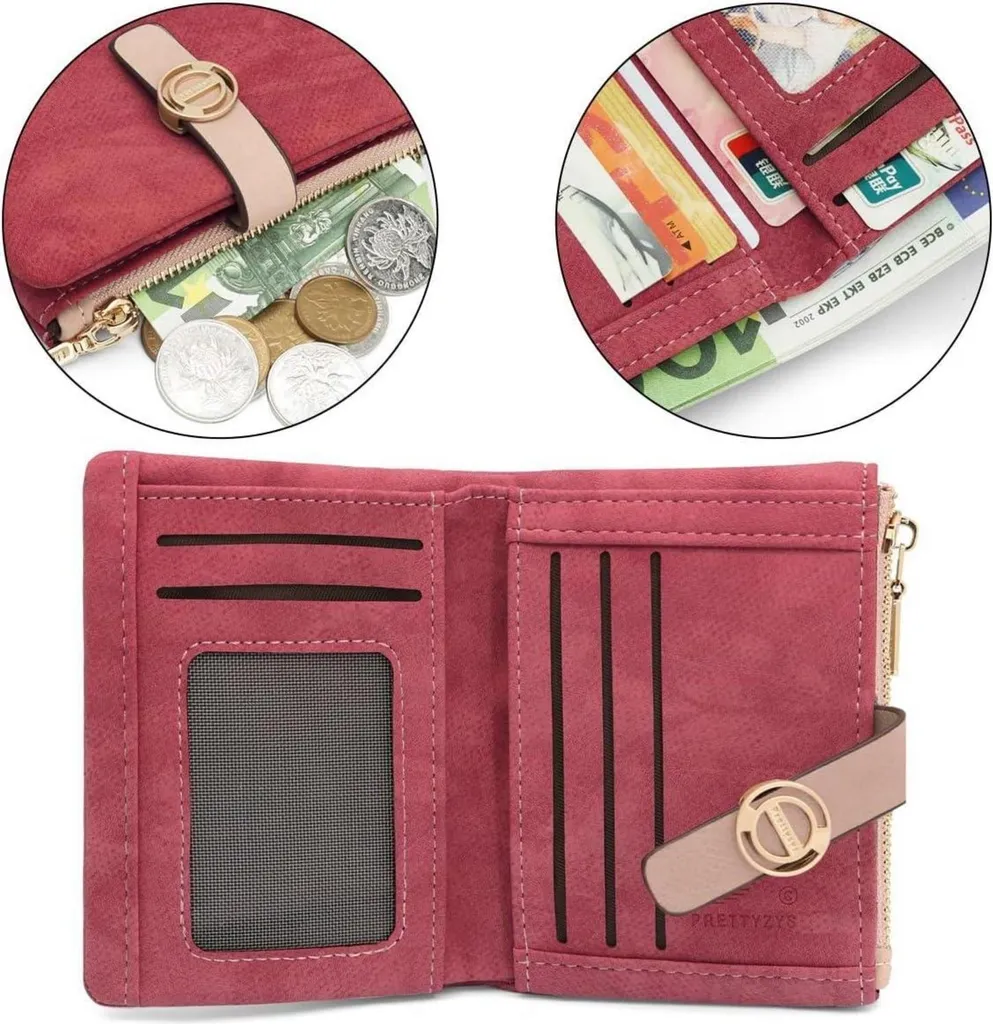 Porte-monnaie femme bordeaux compact à compartiments multiples