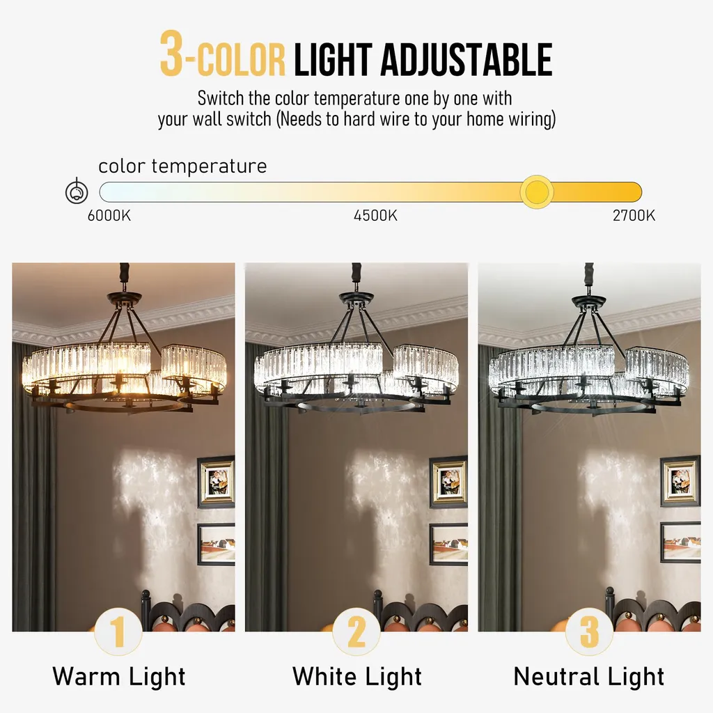 Plafonnier design cristal 6 mèches LED 24W luminaire noir chic et moderne