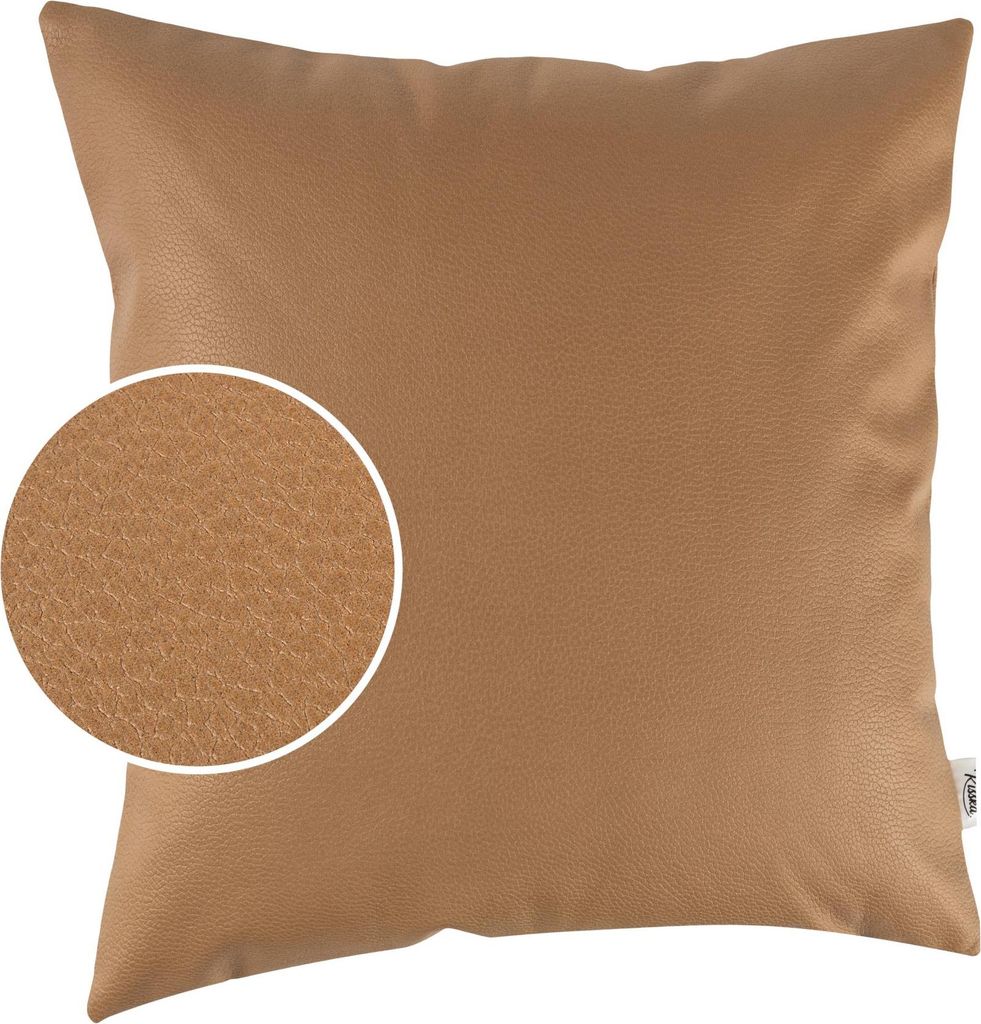 Dekokissen 60x60cm ohne Füllung KUMO atmungsaktive Kunstleder Kissenbezug Zierkissen Einfarbig Leder-Optik UNI Safran