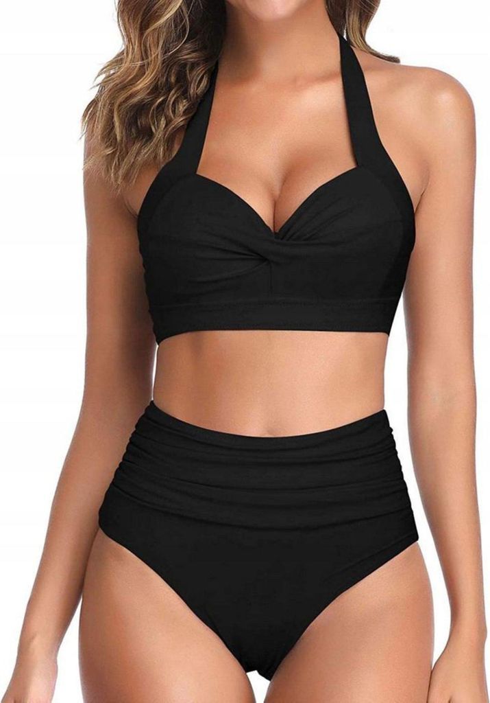 Bademode - Zweiteiliger Badeanzug - Hoher Schnitt - Boho-Bikini - Push-up - Schwarz - XL