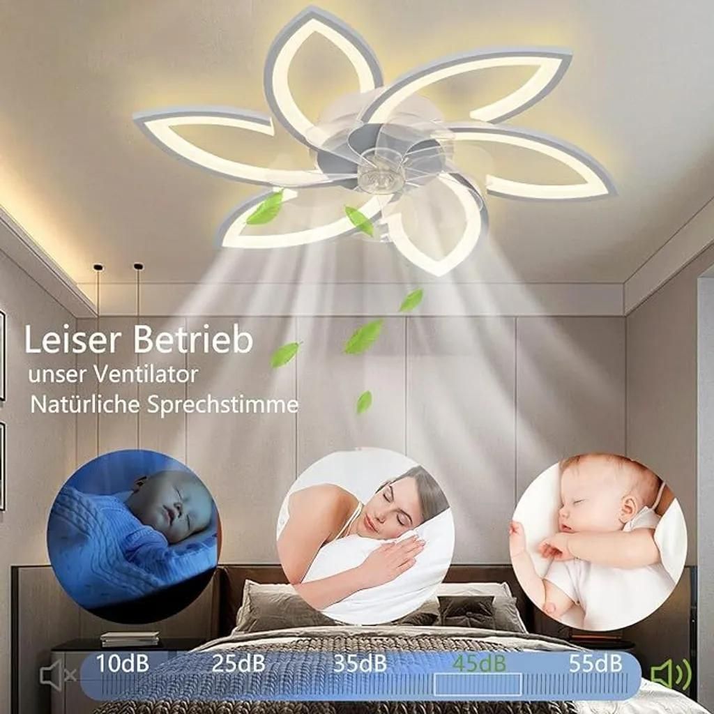 Dimmbarer LED-Deckenventilator mit 6 Lichtern, leise, Fernbedienung für Schlafzimmer, Küche, Wohnzimmer