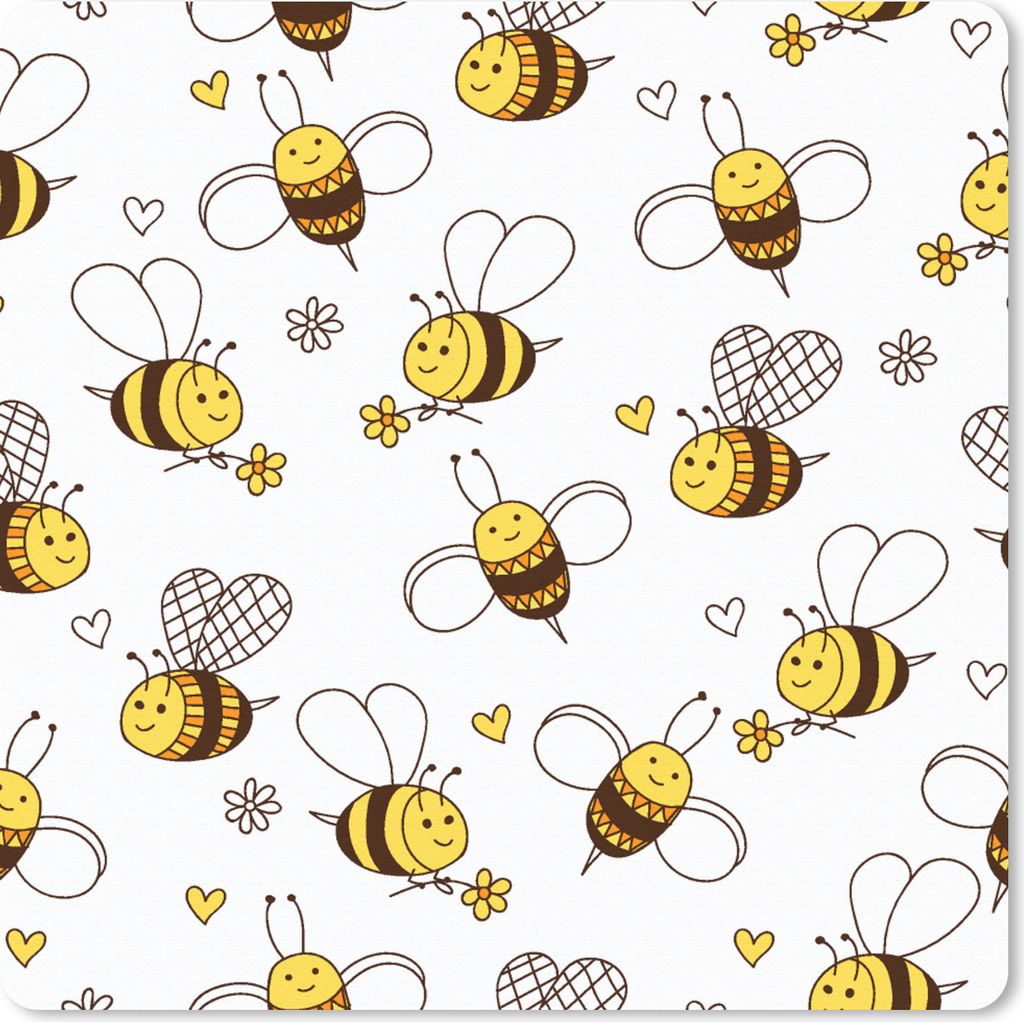 MuchoWow Mauspad Mousepad Biene - Blumen - Herz - Muster 20x20 cm - Mousepads - Maus Mat - Pad - Mausunterlage - Desk Mat - Bureauartikeln