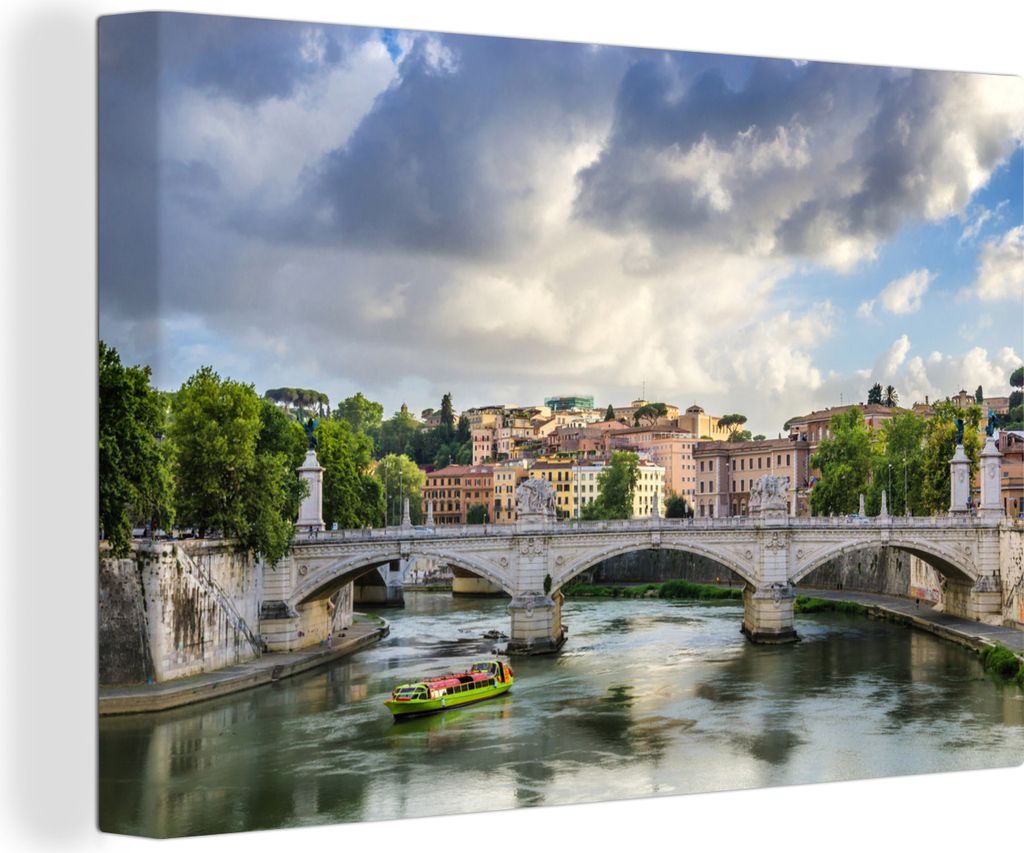 OneMillionCanvasses - Leinwandbilder - 140x90 cm, Brücke über den Tiber in Rom, Italien, Wandbilder Kunstdruck Wanddekoration