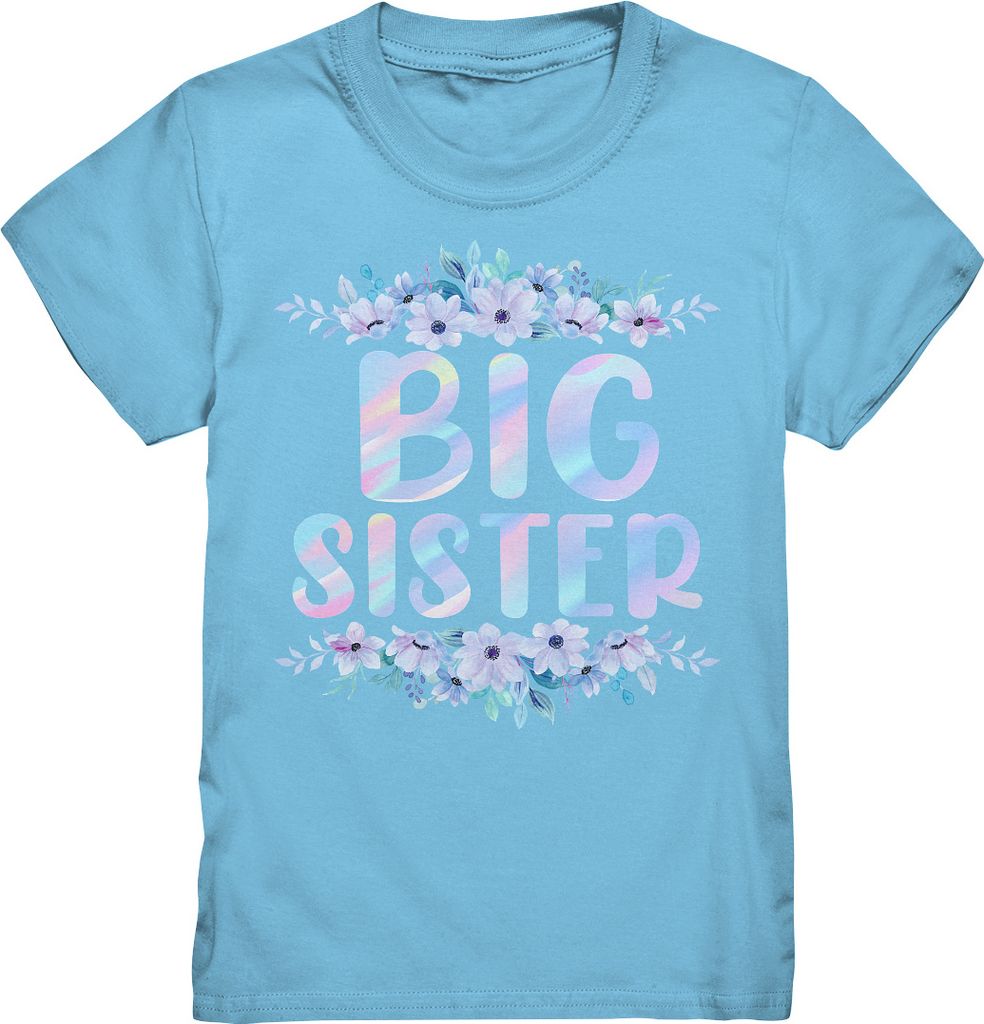 Große Schwester T-Shirt Blumen Big Sister – Sky Blue / Produktbild 