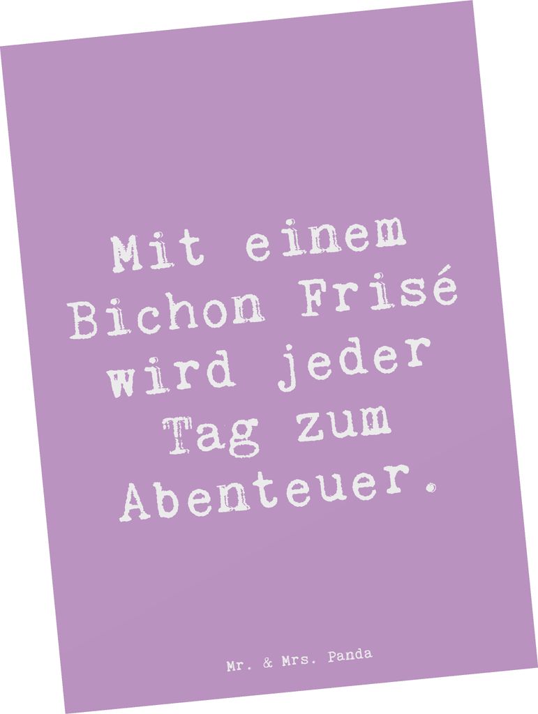 Mr. & Mrs. Panda Postkarte Spruch Bichon Frisé Abenteuer - Lavendeltraum - Geschenk, weiße Hunde, Hunderassen, Hundeliebhaber, Beschreibung, Ansi...