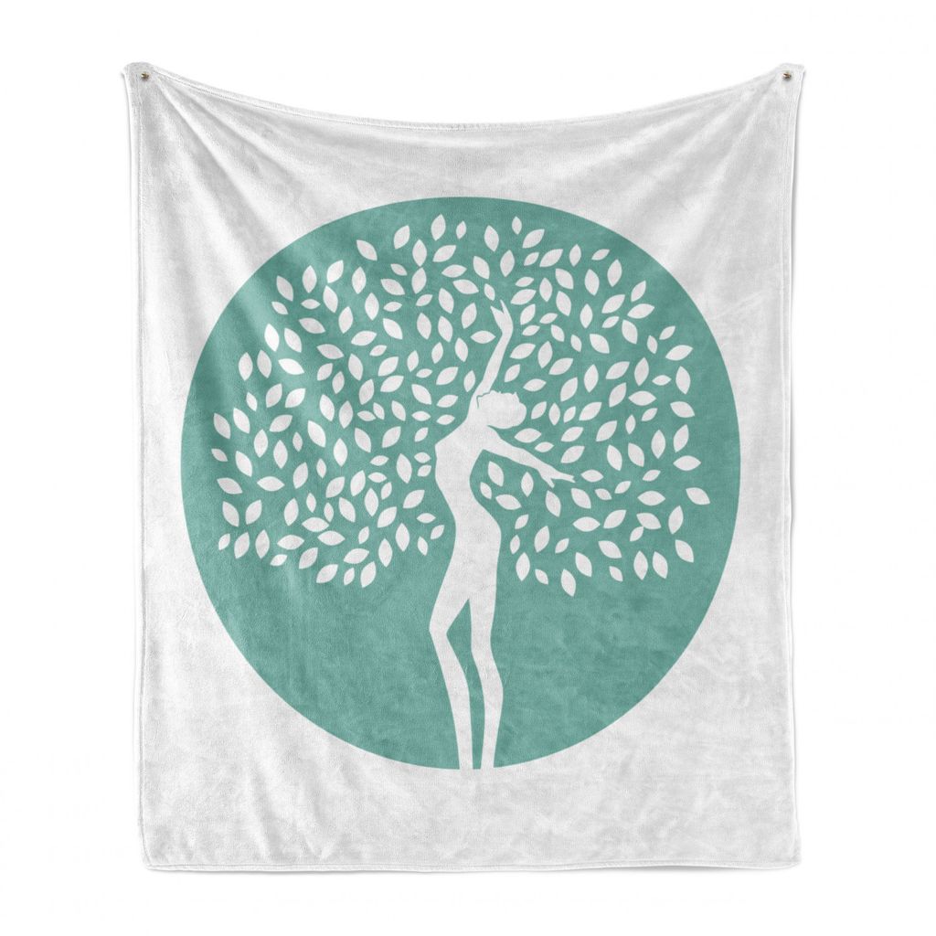 ABAKUHAUS Blätter Weich Flanell Fleece Decke, Umarmen Lady Baum Leben, Gemütlicher Plüsch für den Innen- und Außenbereich, 125 x 175 cm, Weiß...