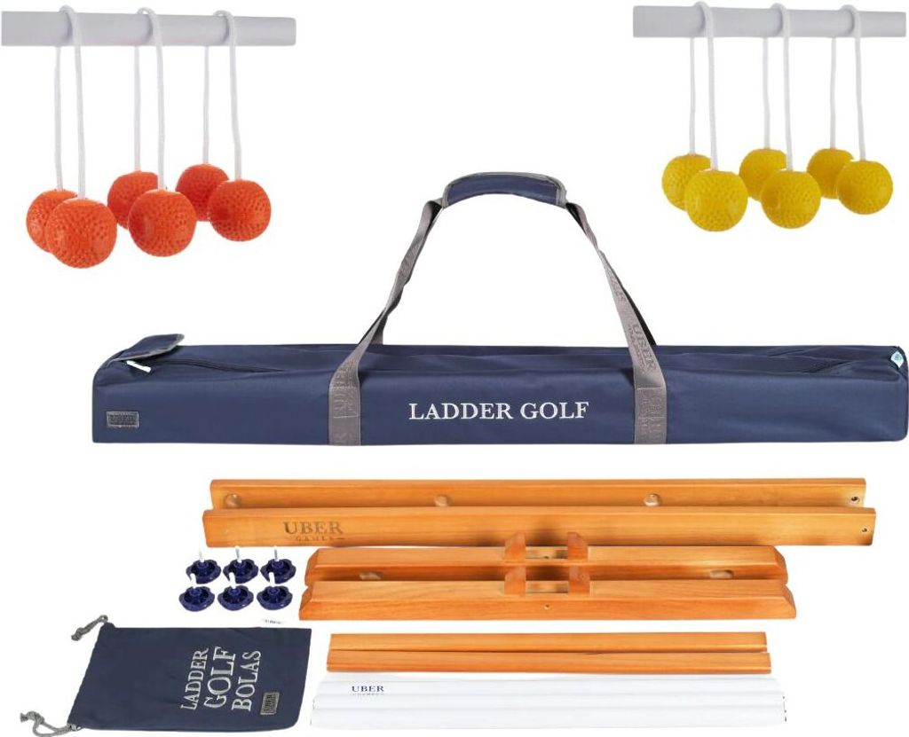 Ubergames - Leitergolfspiel - WEICHE Golfbälle - Fluoreszierendes Orange/Gelb - Hartholz - Mit Tasche
