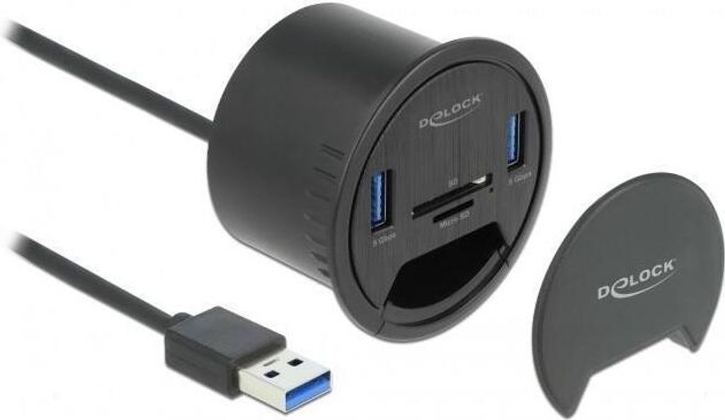 DELOCK 2 Port Tisch-Hub 2x SuperSpeed USB Typ-A,Card Reader