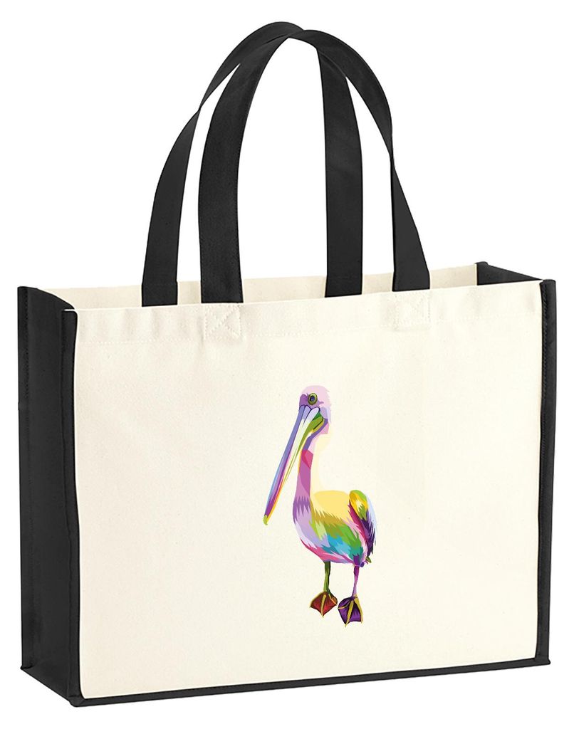 Huuraa Jutetasche Pelikan Colorful 21 Liter Black Jute und Baumwolle Einkaufstasche Geschenkidee