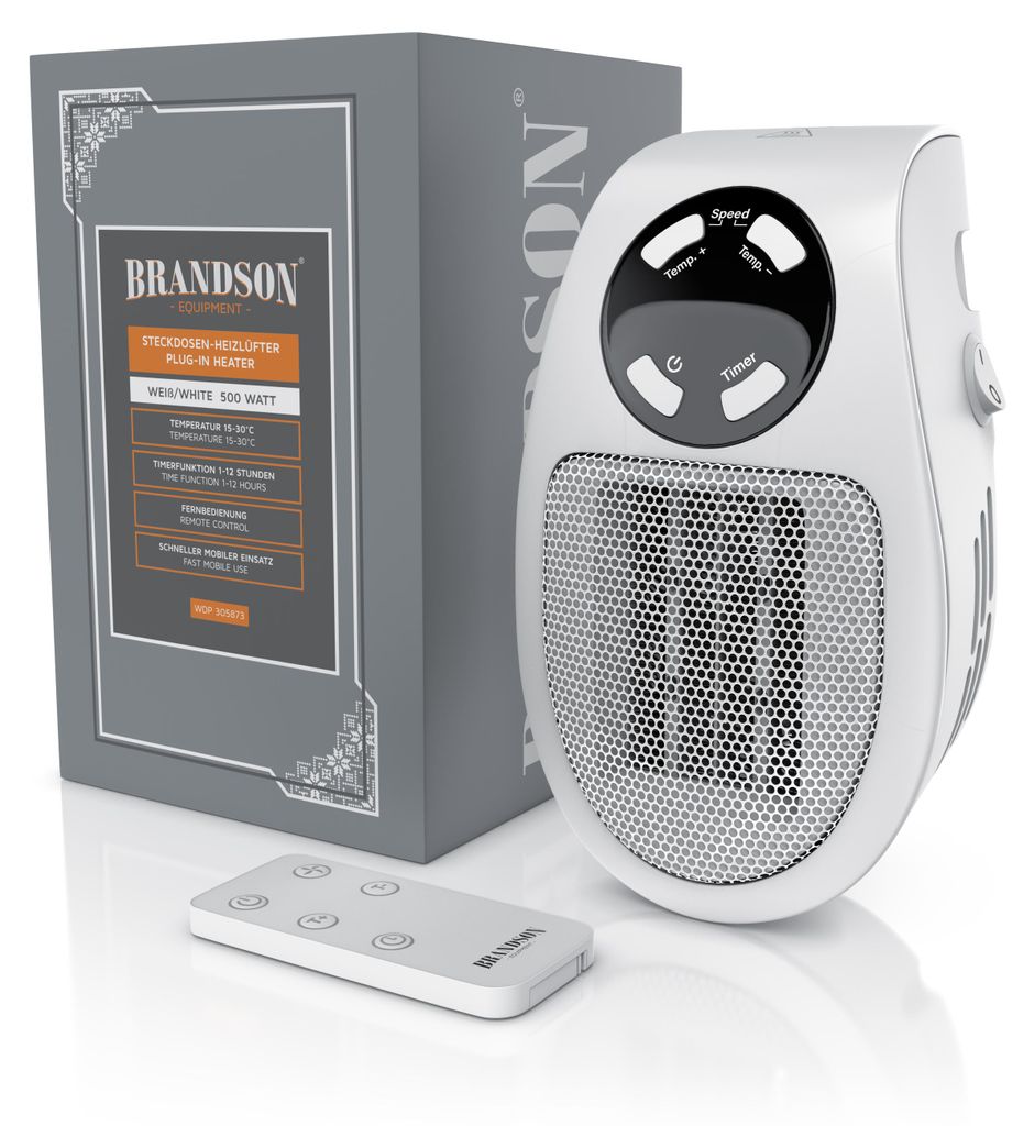 Brandson Steckdosen Heizlüfter, 500W Mini Heizung mit Produktbild 