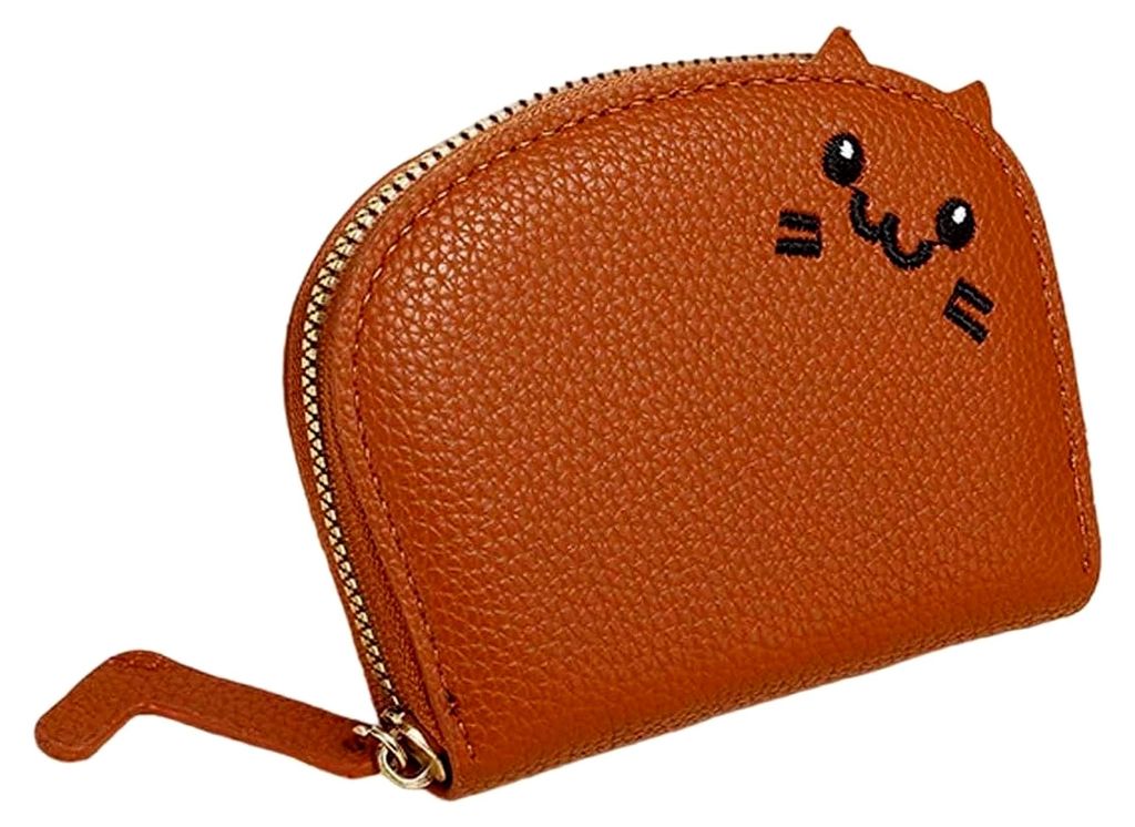 Elegante Damen Geldbörse mit Reißverschluss Kartenfächern als kompakte Alltagstasche (Brown, 10 * 9 * 2.5cm)