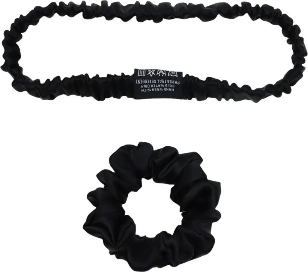 Set INF Fascia e Scrunchie Effetto Seta Nero - Must-have per Capelli Sani