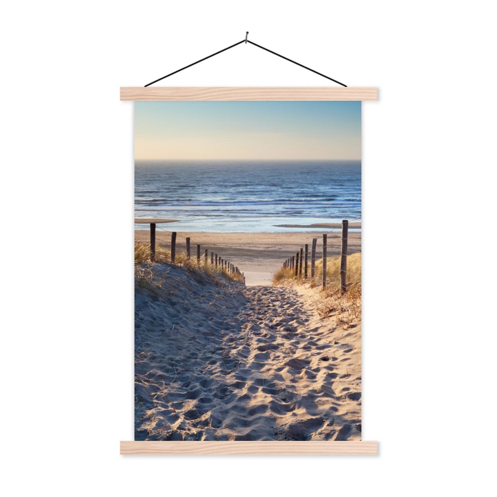 MuchoWow Textilposter Strand - Meer - Niederlande - Dünen - Sonne 40x60 cm mit holzfarbenen Rahmen - Poster