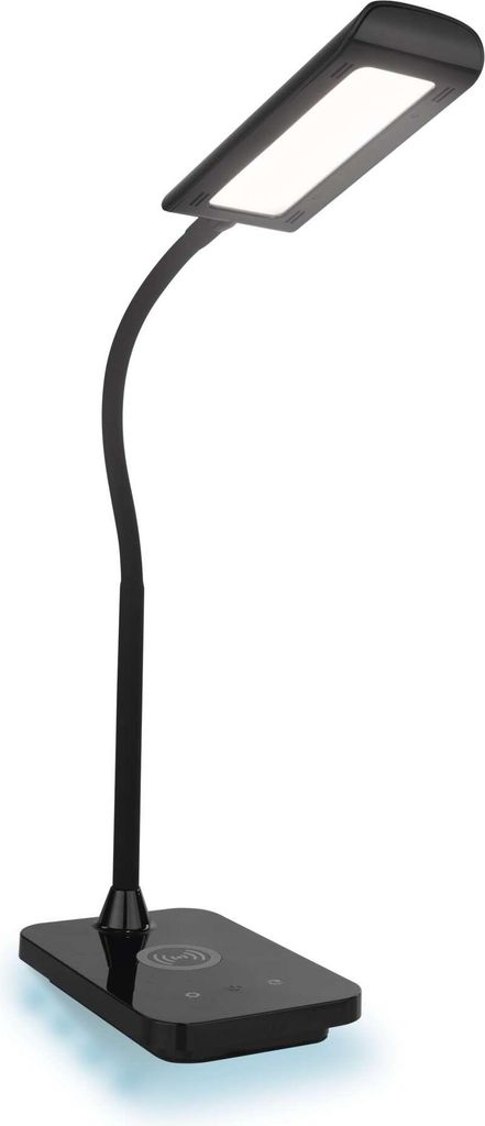 EMOS LED Tischlampe KYLE 5,5W, 300lm, Handy-Aufladen, Timer, dimmbar, einstellbare Lichtfarbe, hohe CRI >90, 1,5m Ladekabel + Adapter, schwarz, Z7639