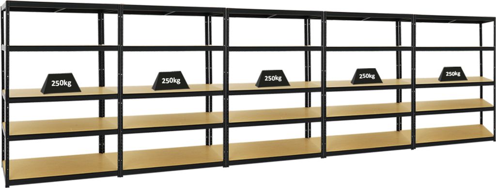 Mega Deal | 5x Schwerlastregal Big Elephant M | HxBxT 180x120x60 cm | Fachlast 250kg | Schwarz