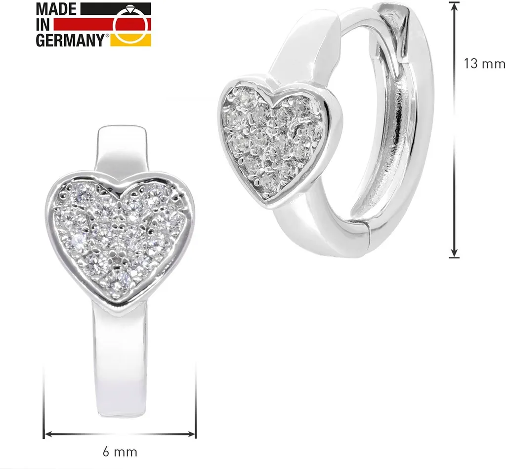 Boucles d'oreilles cœur argent 925 enfant avec fermoir clapet sûr