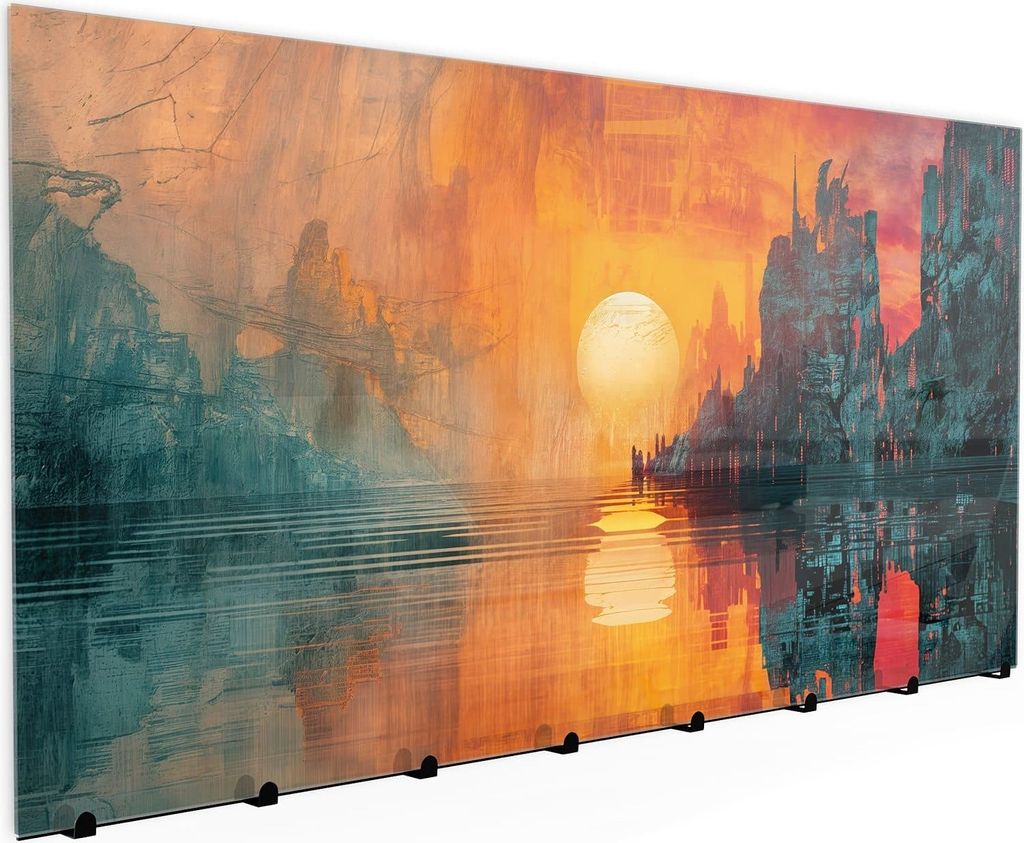 Wandgarderobe mit Magnetwand & Memoboard aus Glas Sonnenuntergang Stadt