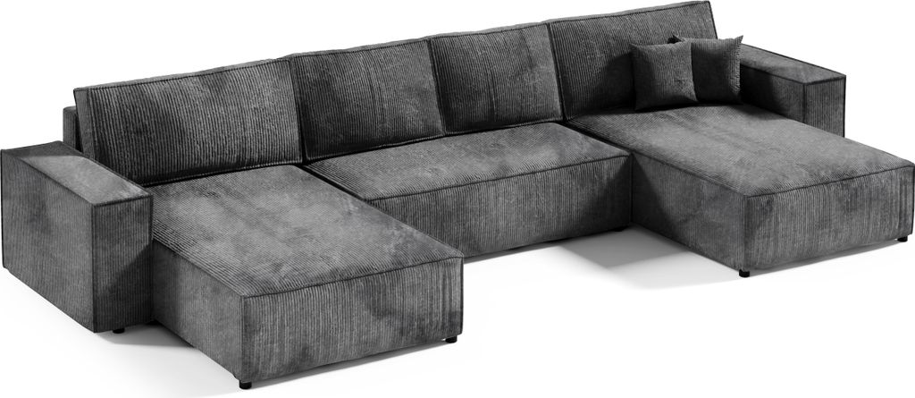 KEF Ecksofa Porto – U-Form – 398x85x185 cm – Mit Schlaffunktion – Liegefläche 140x344 cm – Mit Bettkasten – Wellenfedern und Schaumst...