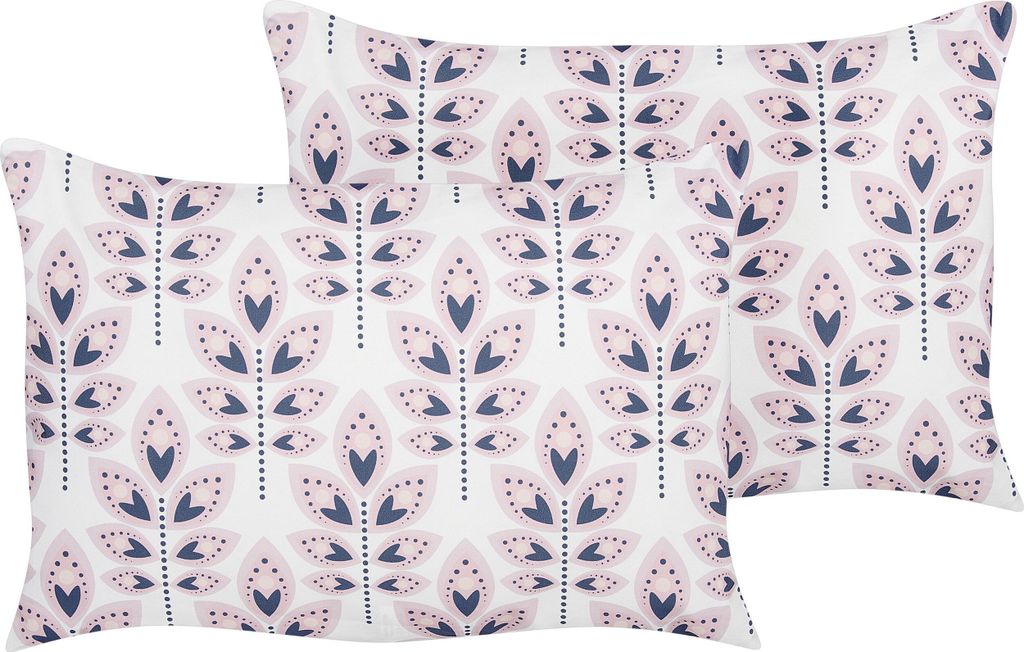 BELIANI 2er Set Gartenkissen Cremeweiß Polyester 40 x 60 cm Rechteckig Blattmotiv Modernes Design Wurfkissen Streukissen