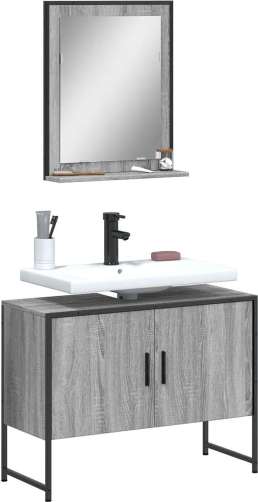 Maison Exclusive - 2-tlg. Badmöbel-Set Grau Sonoma Holzwerkstoff