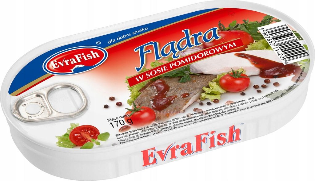 Evrafish Platýs v rajčatové omáčce 170 g Obrázek produktu 
