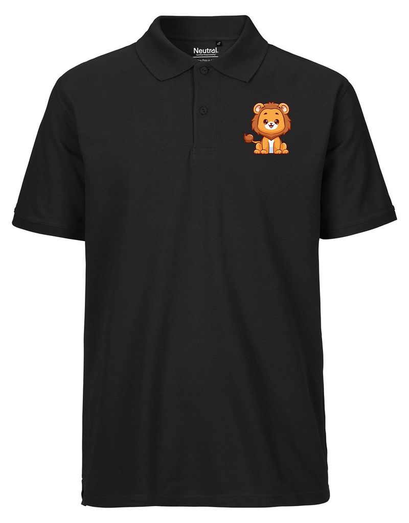 Huuraa Herren Polo Shirt Löwe Comic L Black Bio Baumwolle Fairtrade Poloshirt Geschenkidee