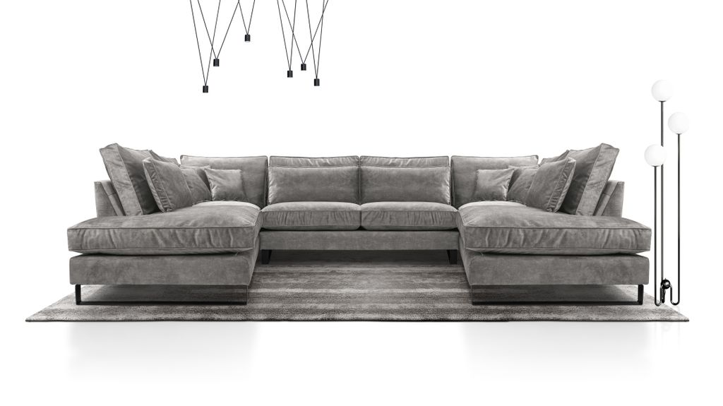 AX LIVING Couch hellgrau Castellio Wohnlandschaft U Form XXL