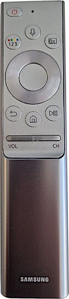 A close-up studio shot of a Samsung TV remote control.