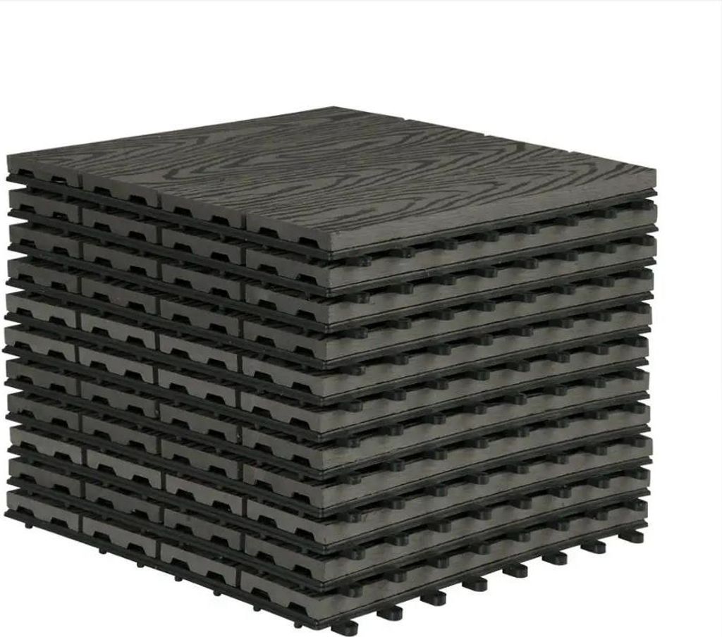 WPC Terrassenfliesen - Klickfliesen 30x30 cm - 11 Stück für 1 m² - Wasserfest - Für Garten Balkon Terrasse - Hellgrau