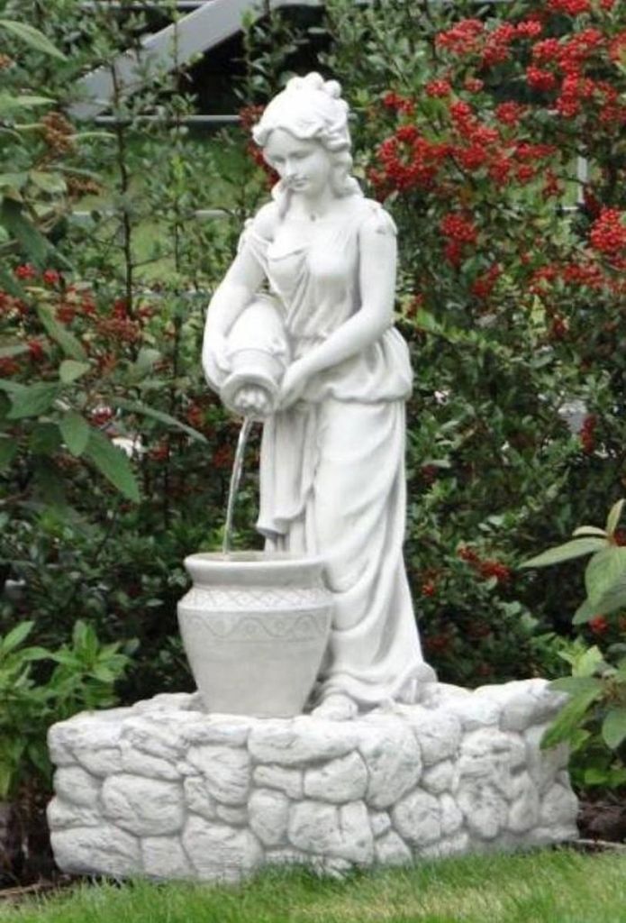 Casa Padrino Jugendstil Wasserspeier Skulptur Frau mit Krügen Grau 45 x 51 x H. 98 cm - Elegante Wasserspeier Stein Figur - Barock & Jugendstil Ga...