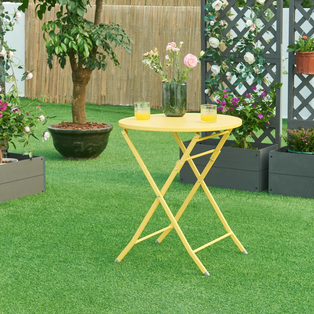 Tavolo Sande Giallo 71x62 cm: Tavolo Pieghevole Acciaio da Esterno